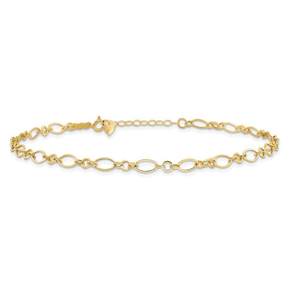 14K Yellow Gold Fancy Link with Ext Chain Anklet