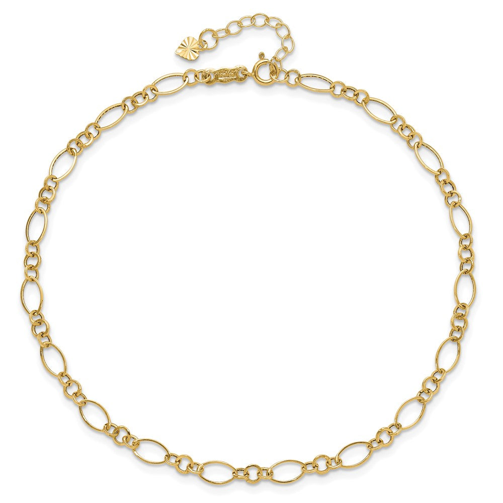 14K Yellow Gold Fancy Link with Ext Chain Anklet