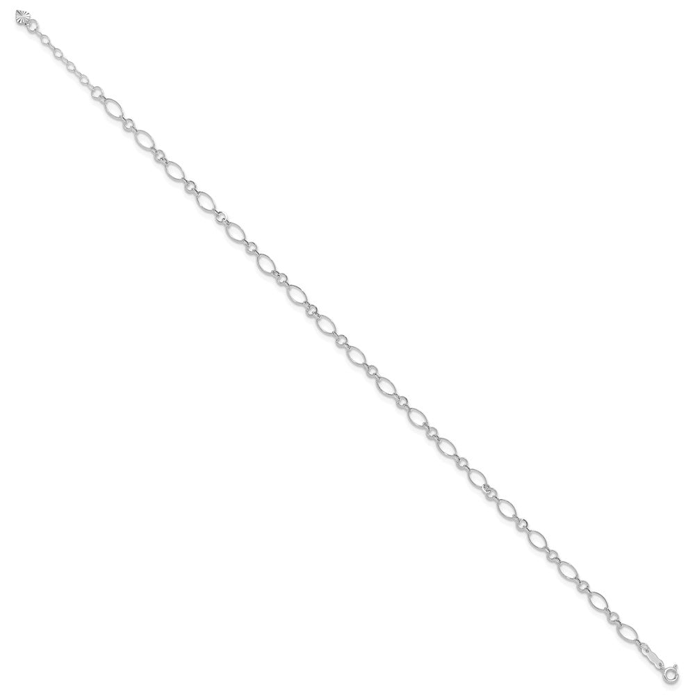 14K White Gold Fancy Link 9in with 1in Ext Anklet
