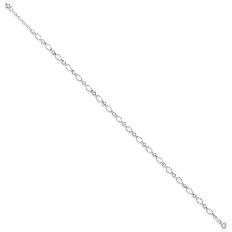 14K White Gold Fancy Link 9in with 1in Ext Anklet