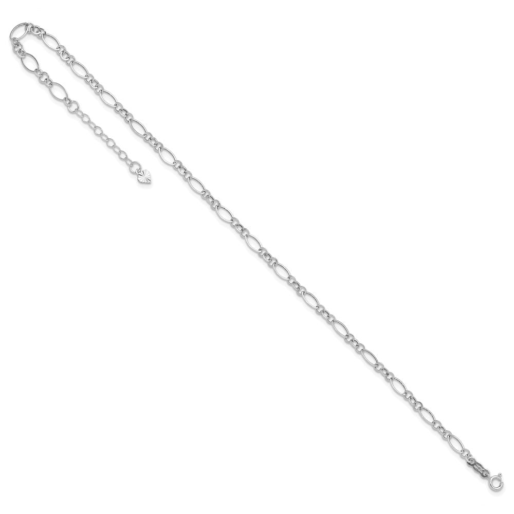 14K White Gold Fancy Link 9in with 1in Ext Anklet