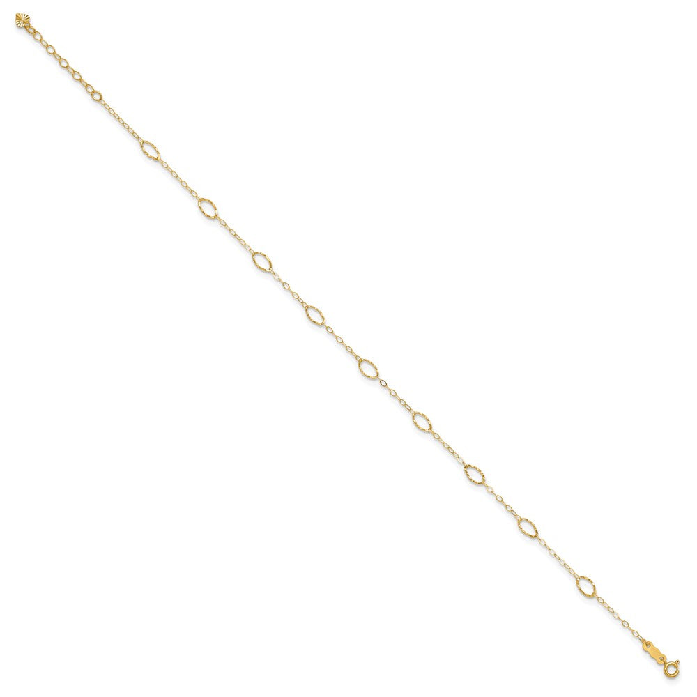 14K Yellow Gold Oval Shapes 9in Plus 1in Ext Anklet