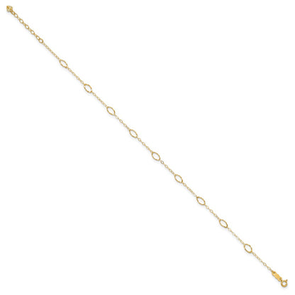 14K Yellow Gold Oval Shapes 9in Plus 1in Ext Anklet