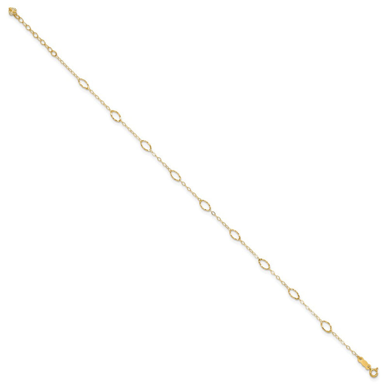 14K Yellow Gold Oval Shapes 9in Plus 1in Ext Anklet