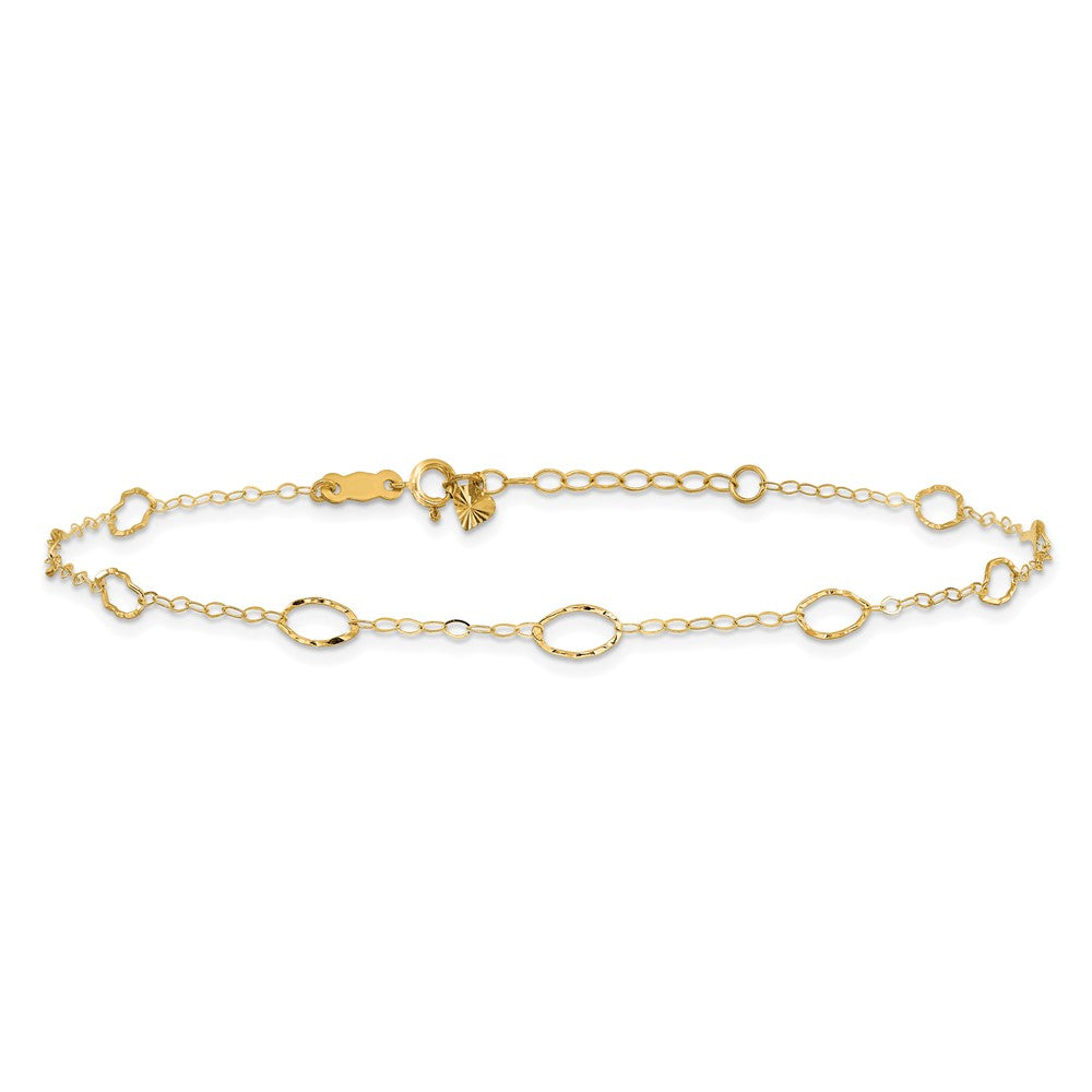 14K Yellow Gold Oval Shapes 9in Plus 1in Ext Anklet