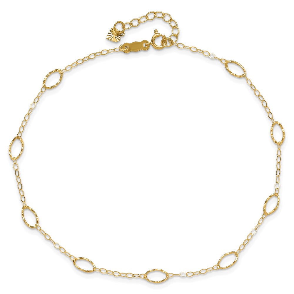 14K Yellow Gold Oval Shapes 9in Plus 1in Ext Anklet