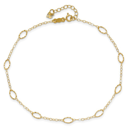 14K Yellow Gold Oval Shapes 9in Plus 1in Ext Anklet