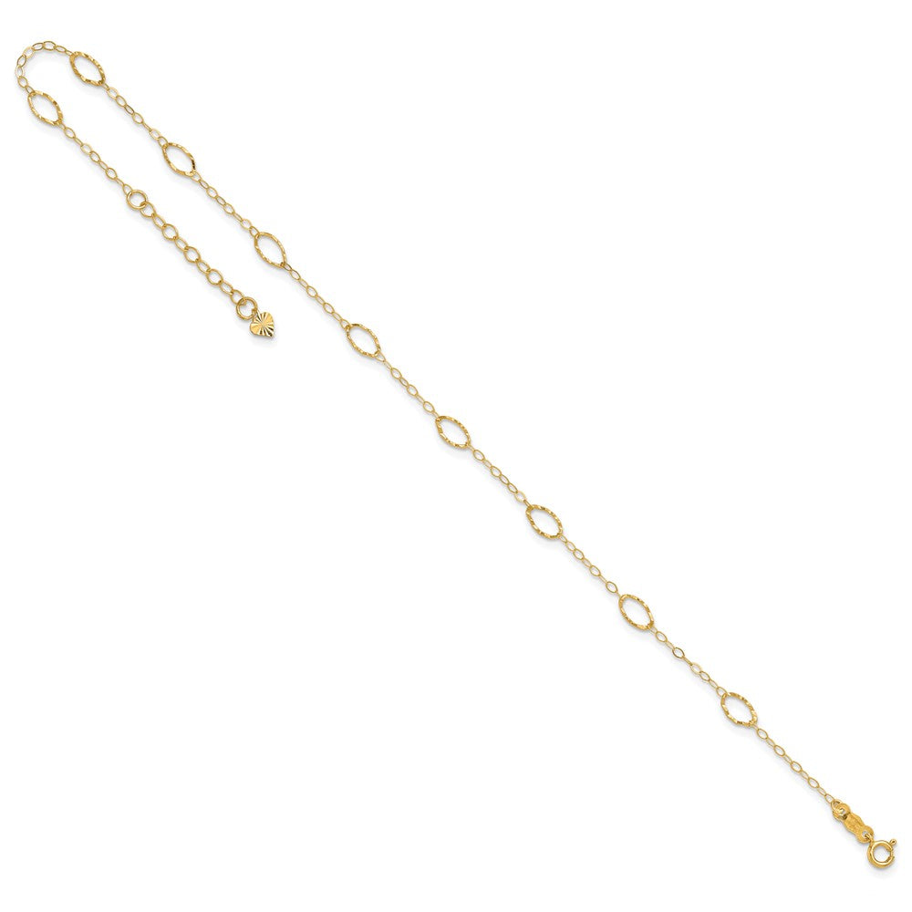 14K Yellow Gold Oval Shapes 9in Plus 1in Ext Anklet