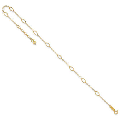 14K Yellow Gold Oval Shapes 9in Plus 1in Ext Anklet