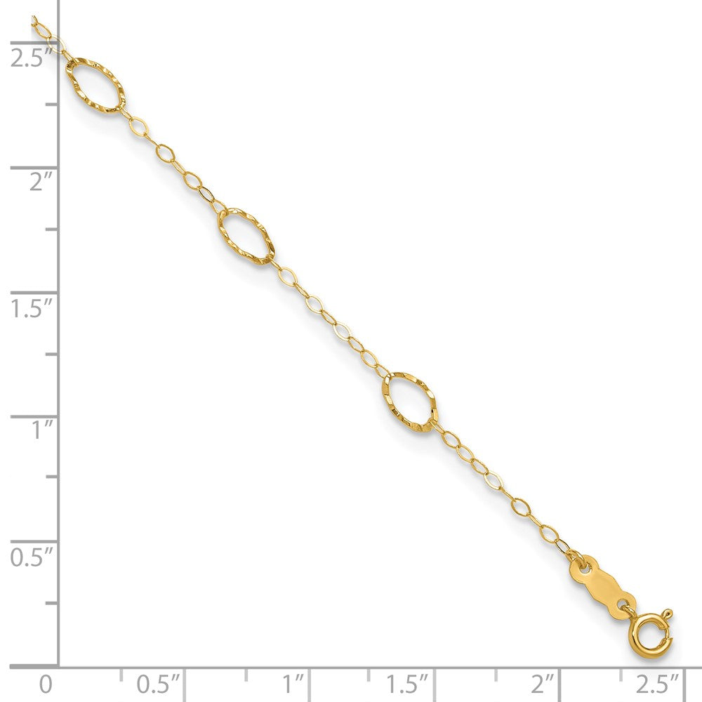 14K Yellow Gold Oval Shapes 9in Plus 1in Ext Anklet