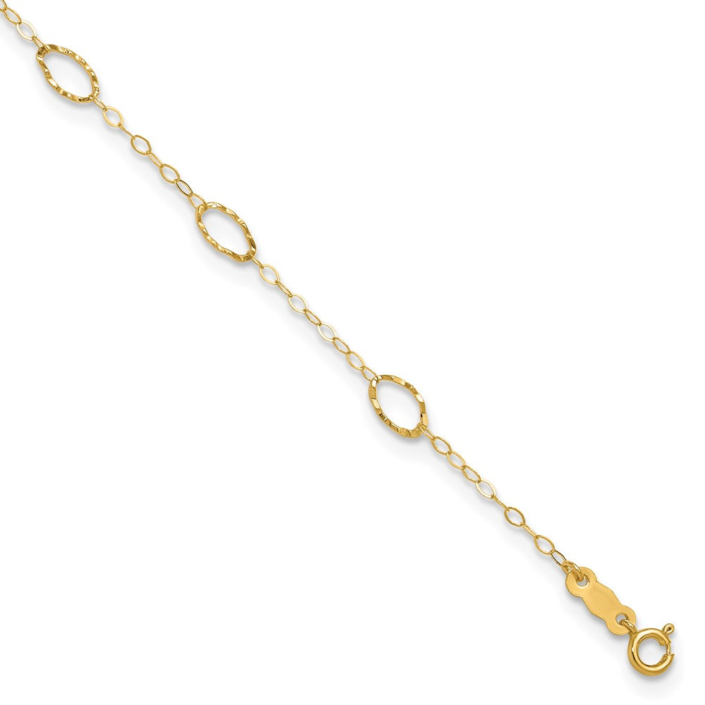 14K Yellow Gold Oval Shapes 9in Plus 1in Ext Anklet