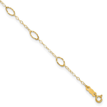 14K Yellow Gold Oval Shapes 9in Plus 1in Ext Anklet