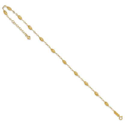14K Yellow Gold Puff Rice Bead 9in Plus 1in Ext Anklet