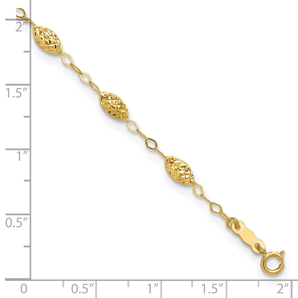 14K Yellow Gold Puff Rice Bead 9in Plus 1in Ext Anklet