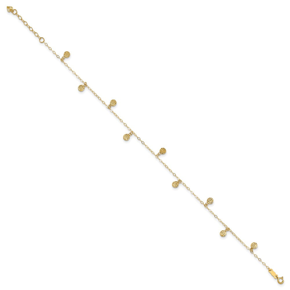 14K Yellow Gold Hollow Dangle Circle 9in Plus 1in Ext. Anklet