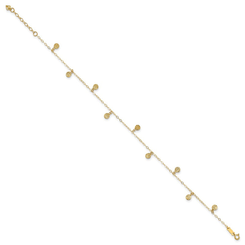 14K Yellow Gold Hollow Dangle Circle 9in Plus 1in Ext. Anklet