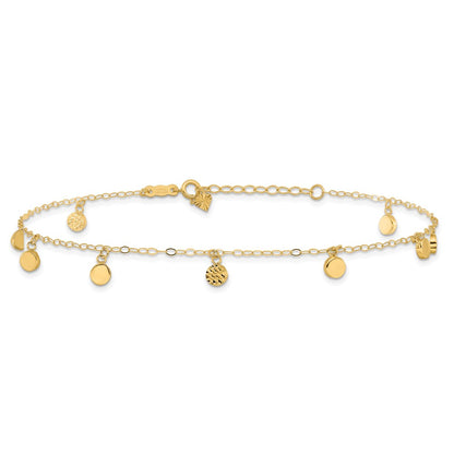 14K Yellow Gold Hollow Dangle Circle 9in Plus 1in Ext. Anklet