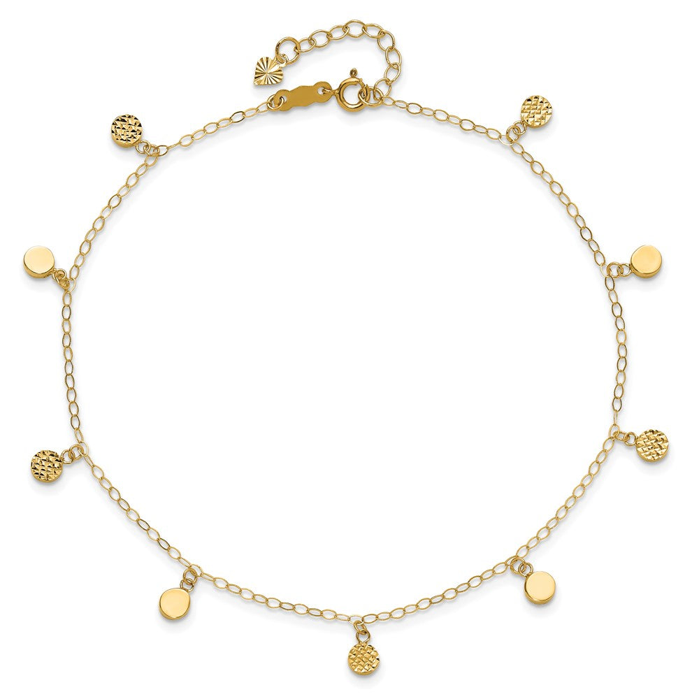 14K Yellow Gold Hollow Dangle Circle 9in Plus 1in Ext. Anklet