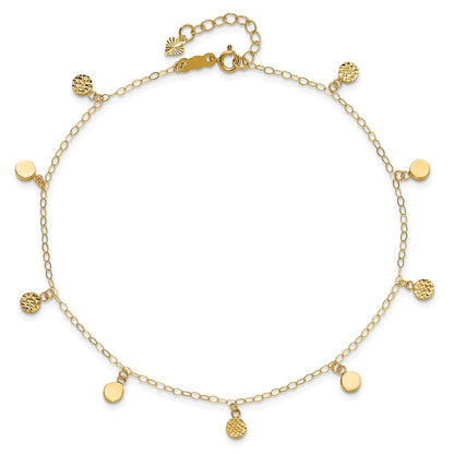 14K Yellow Gold Hollow Dangle Circle 9in Plus 1in Ext. Anklet
