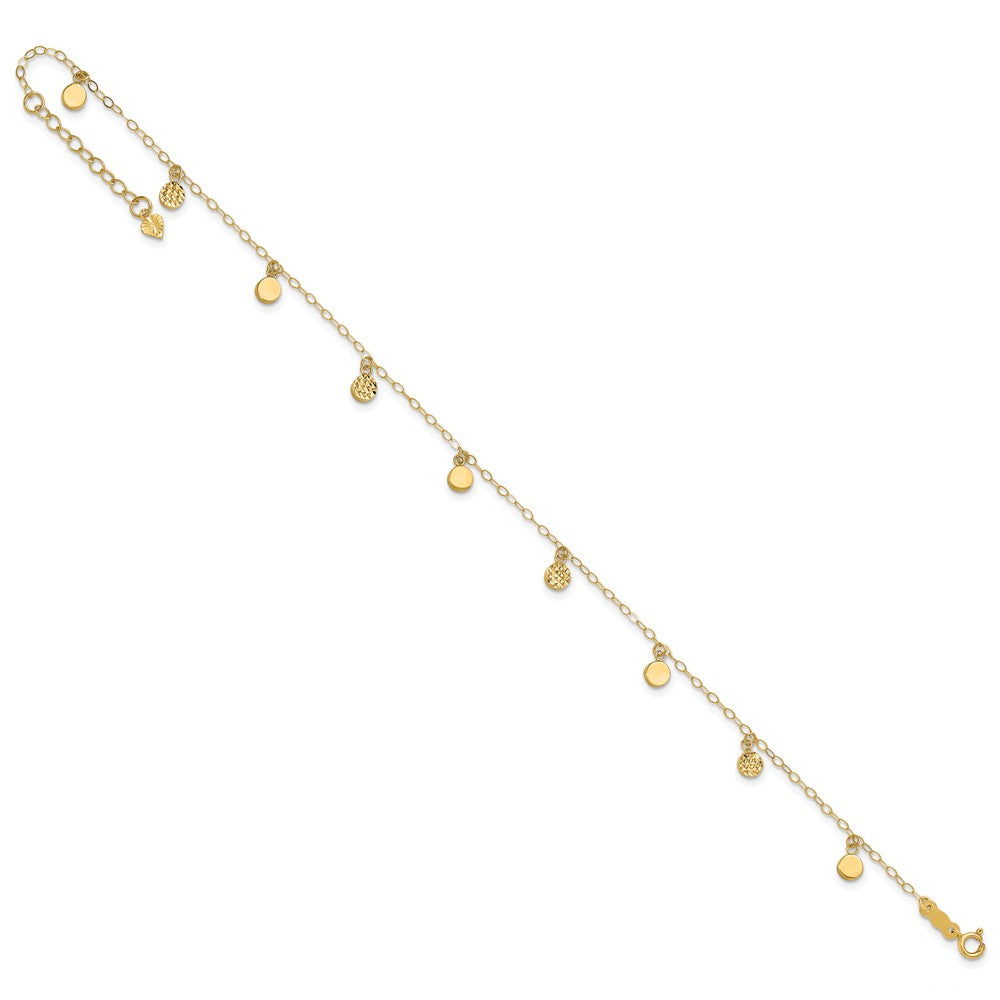 14K Yellow Gold Hollow Dangle Circle 9in Plus 1in Ext. Anklet