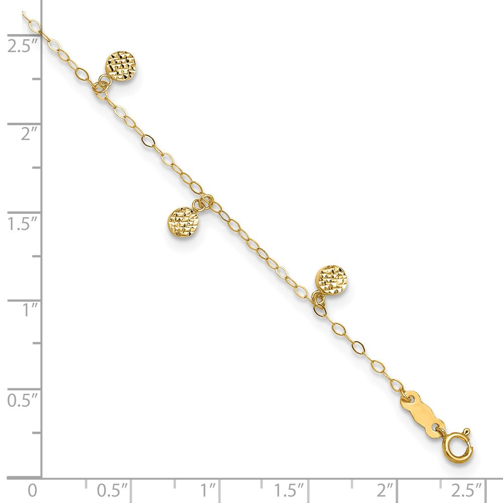 14K Yellow Gold Hollow Dangle Circle 9in Plus 1in Ext. Anklet
