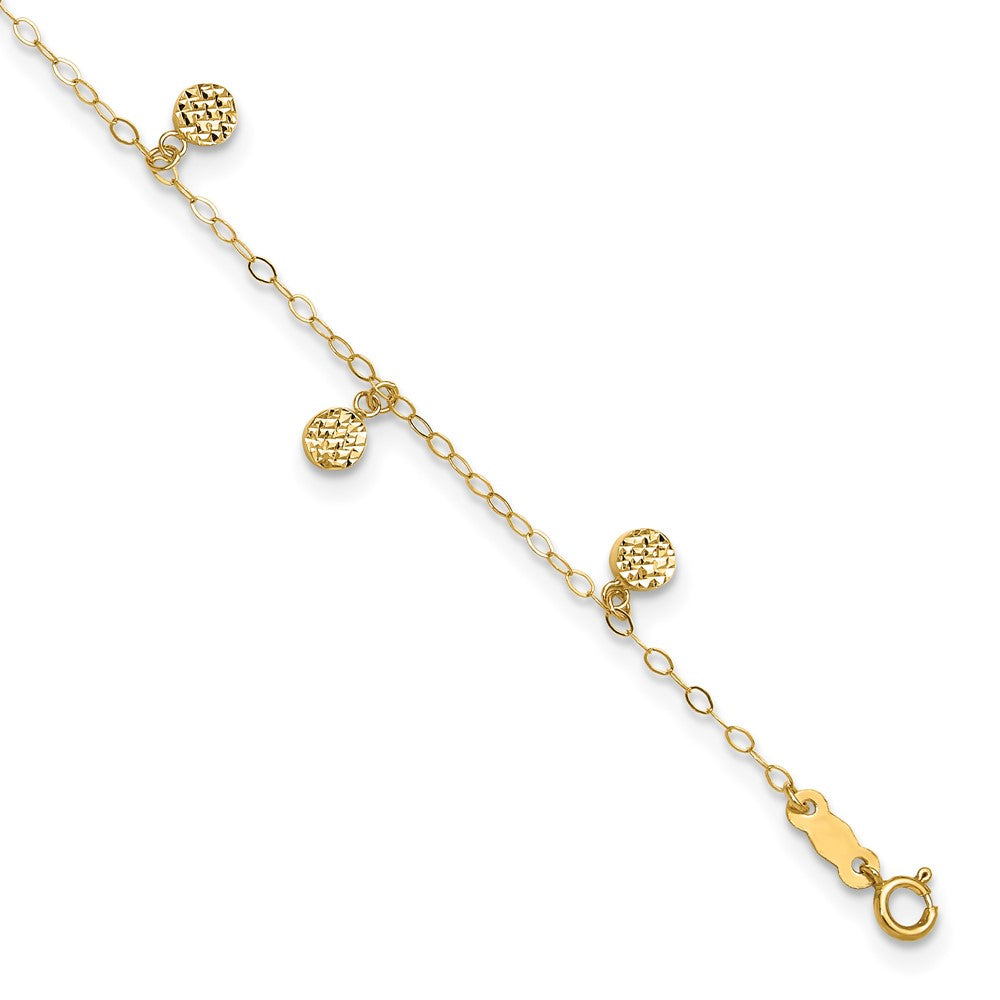 14K Yellow Gold Hollow Dangle Circle 9in Plus 1in Ext. Anklet