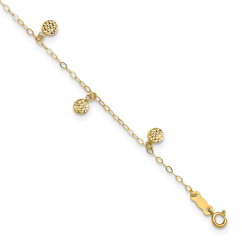 14K Yellow Gold Hollow Dangle Circle 9in Plus 1in Ext. Anklet