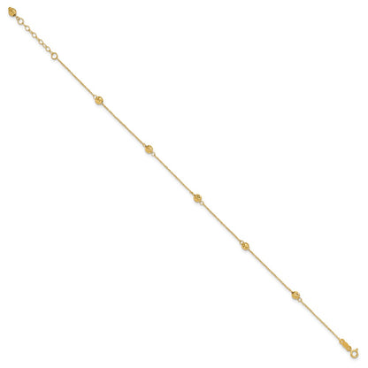 14K Yellow Gold Diamond-Cut Bead W/ 1in Ext. Anklet