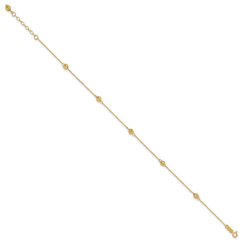 14K Yellow Gold Diamond-Cut Bead W/ 1in Ext. Anklet