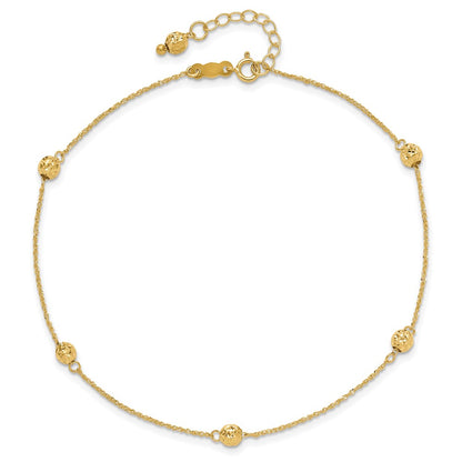 14K Yellow Gold Diamond-Cut Bead W/ 1in Ext. Anklet