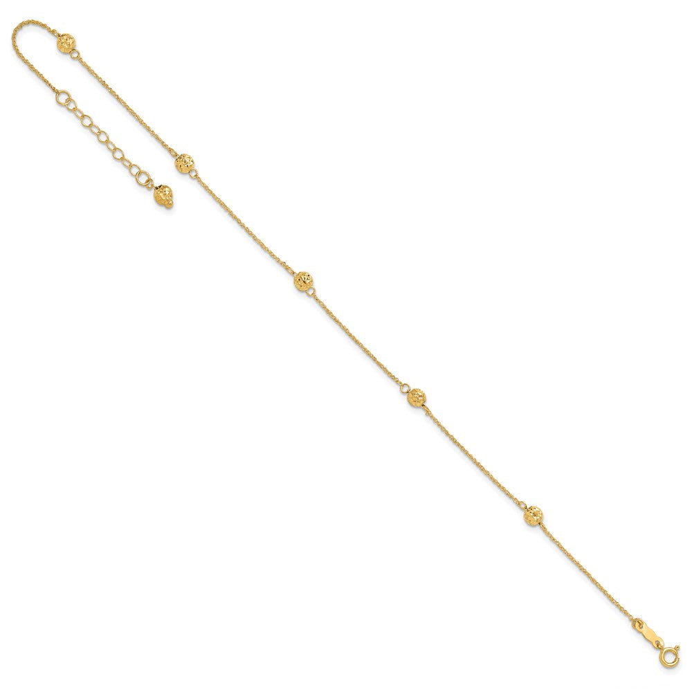 14K Yellow Gold Diamond-Cut Bead W/ 1in Ext. Anklet