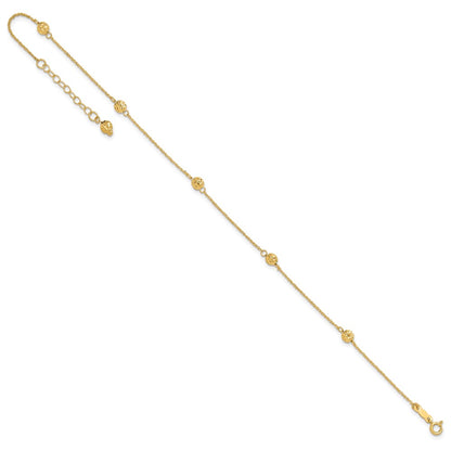14K Yellow Gold Diamond-Cut Bead W/ 1in Ext. Anklet