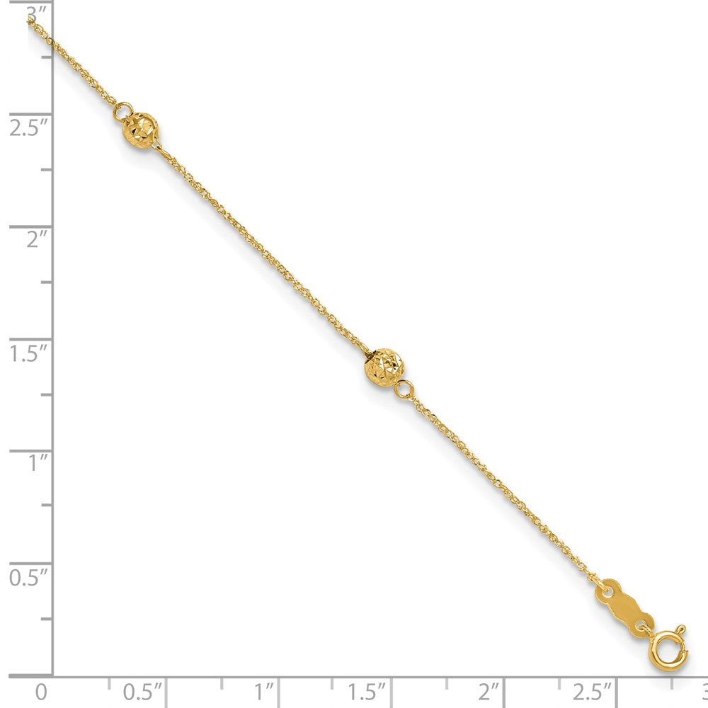14K Yellow Gold Diamond-Cut Bead W/ 1in Ext. Anklet