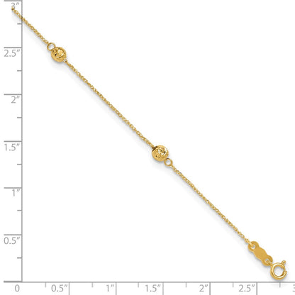 14K Yellow Gold Diamond-Cut Bead W/ 1in Ext. Anklet