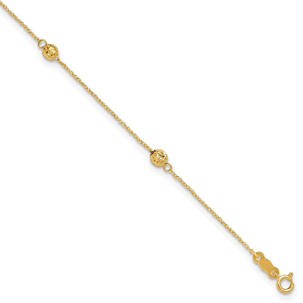 14K Yellow Gold Diamond-Cut Bead W/ 1in Ext. Anklet