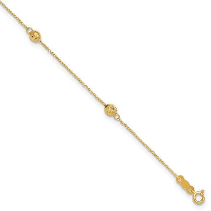 14K Yellow Gold Diamond-Cut Bead W/ 1in Ext. Anklet