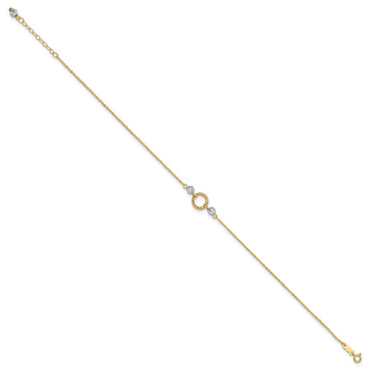 14K Two-Tone Circle and Bead 9in Plus 1in Ext. Anklet