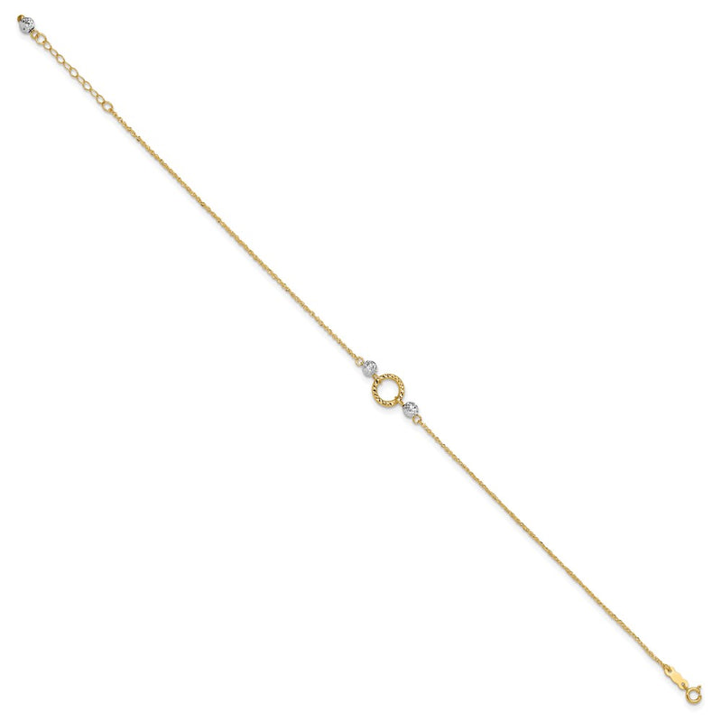 14K Two-Tone Circle and Bead 9in Plus 1in Ext. Anklet