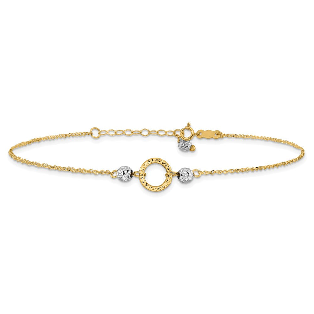 14K Two-Tone Circle and Bead 9in Plus 1in Ext. Anklet
