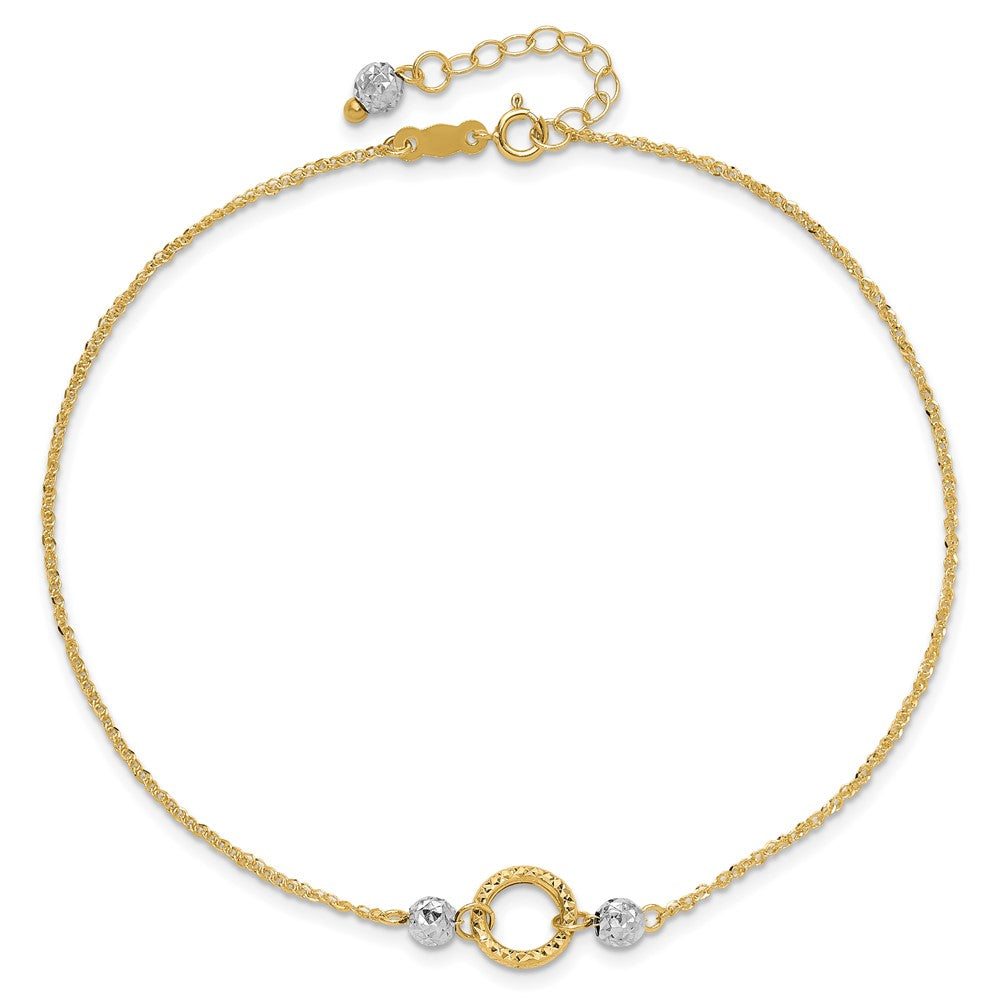 14K Two-Tone Circle and Bead 9in Plus 1in Ext. Anklet