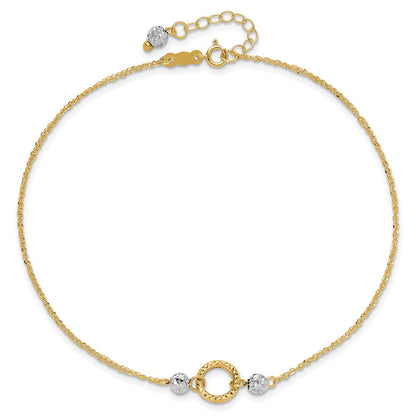 14K Two-Tone Circle and Bead 9in Plus 1in Ext. Anklet