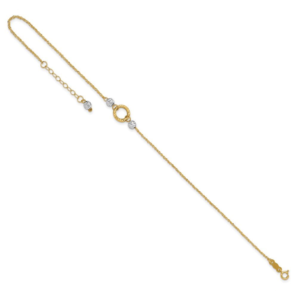 14K Two-Tone Circle and Bead 9in Plus 1in Ext. Anklet