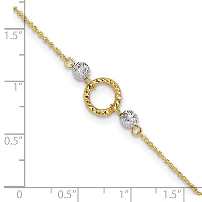 14K Two-Tone Circle and Bead 9in Plus 1in Ext. Anklet