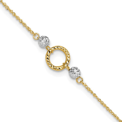 14K Two-Tone Circle and Bead 9in Plus 1in Ext. Anklet