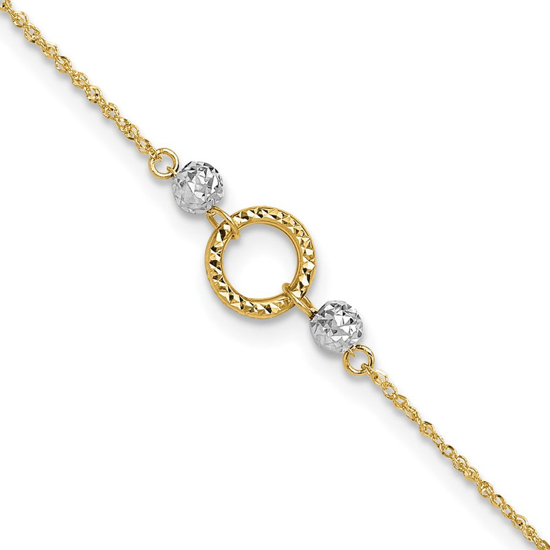 14K Two-Tone Circle and Bead 9in Plus 1in Ext. Anklet