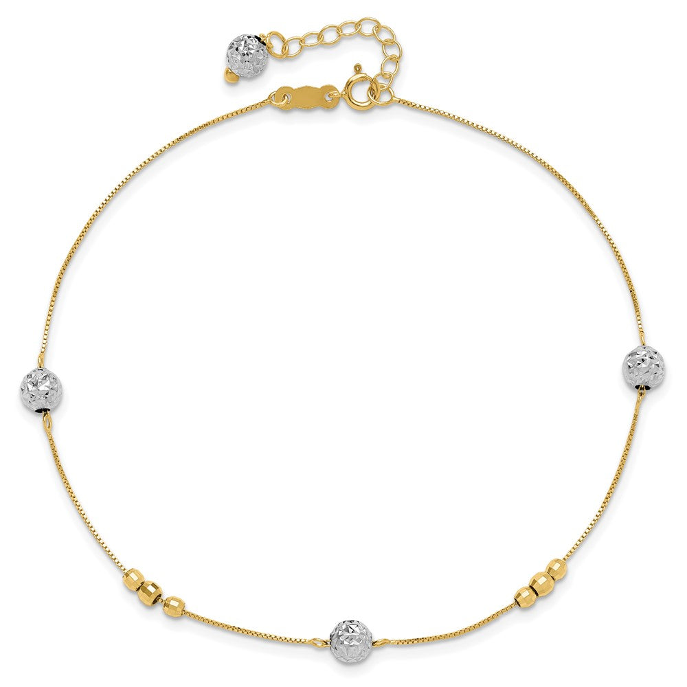 14K Two-Tone Beads 9in Plus 1in Ext. Anklet
