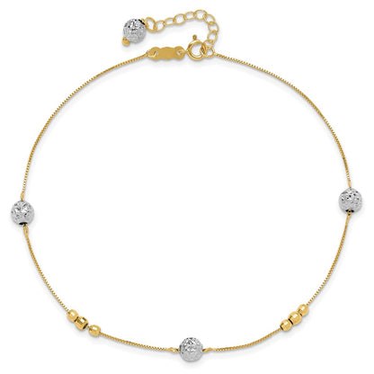 14K Two-Tone Beads 9in Plus 1in Ext. Anklet