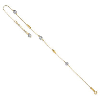 14K Two-Tone Beads 9in Plus 1in Ext. Anklet