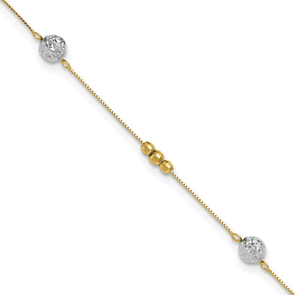 14K Two-Tone Beads 9in Plus 1in Ext. Anklet