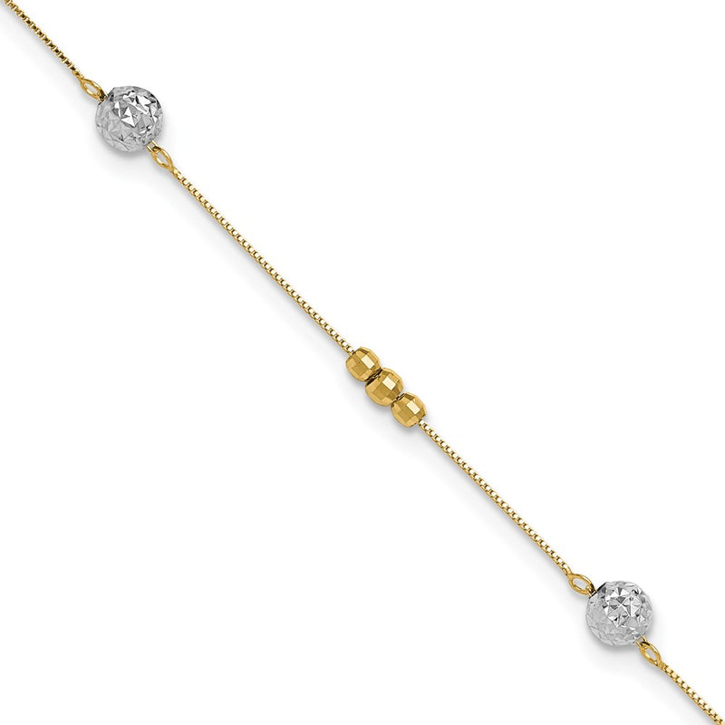 14K Two-Tone Beads 9in Plus 1in Ext. Anklet